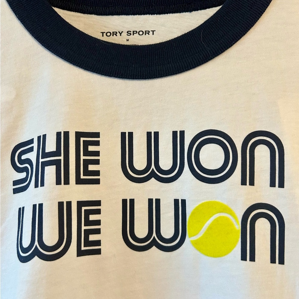 Tory Sport Tennis White Navy Graphic Tee NWT